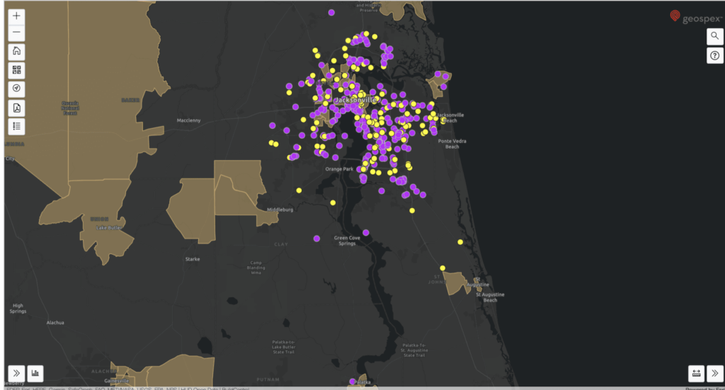 Jacksonville Florida Map of Planned construction projects from BuildCentral