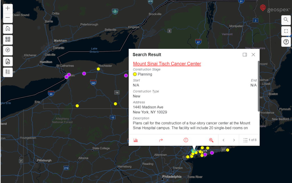 Mount Sinai Tisch Cancer Center construction in New York