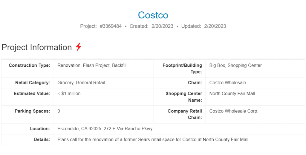 Planned Costco backfill project in California. 