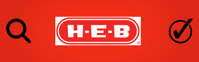 Search icon, HEB Grocery logo, check mark.