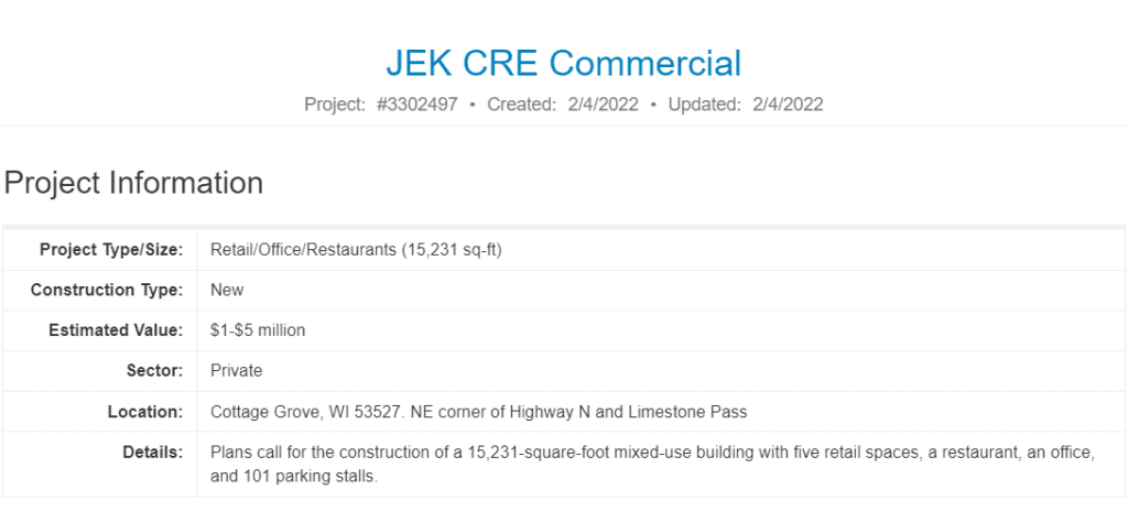 Planned CRE project in Wisconsin on BuildCentral.