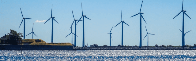 Renewable energy wind farm with turbines. 