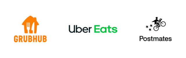 Grubhub, Uber Eats and Postmates logos.